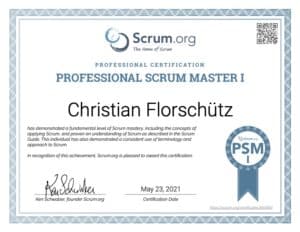 Christian Florschütz Kundenservice Experte & Interim Manager ist Professional Scrum Master - PSM zertifiziert durch scrum.org