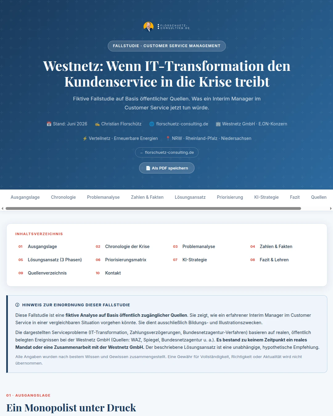 Fiktive Fallstudie Westnetz Customer Service Management